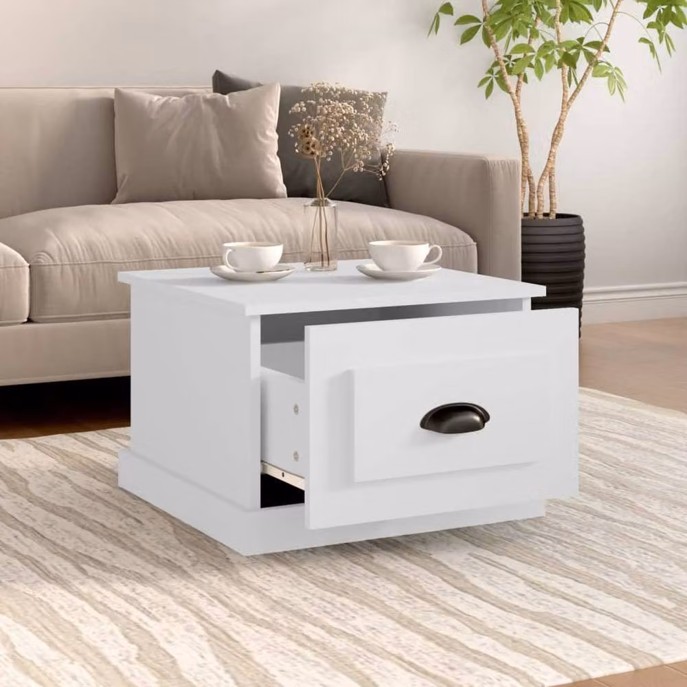 Berkfield Home White Square Coffee Table in Engineered Wood W/D/H: 50 x 50 x 35 cm – 2
