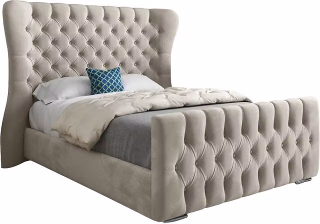 Casani Chesterfield Upholstered Velvet Bed Frame in Beige, W/D/H: 120 x 200 cm – 1