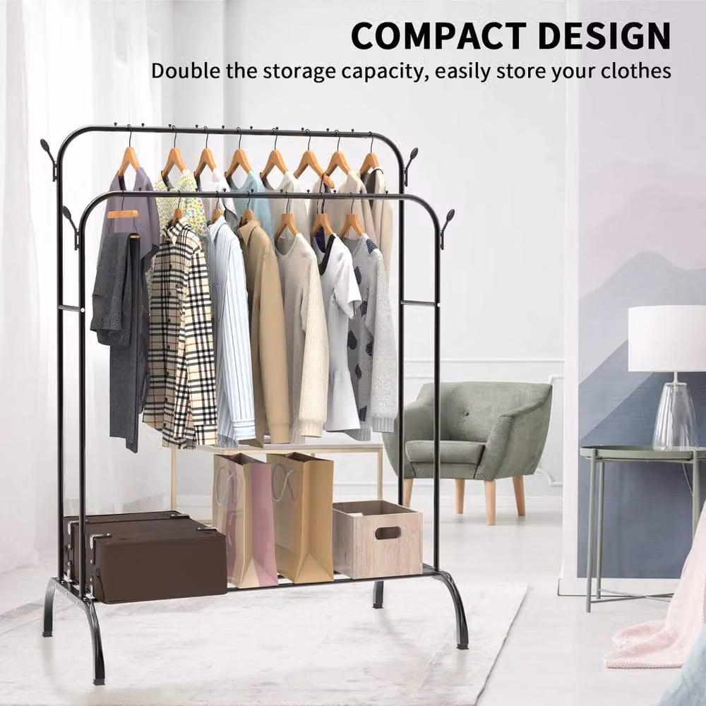 FLAVORA Double Metal Clothes Rail in Matt Black, W: 50 cm, H: 150 cm, D: 12 cm – 3