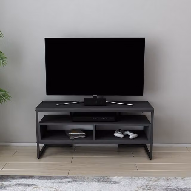 Decorotika Merrion Modern Matt Black and Anthracite TV Unit, Width: 51 cm