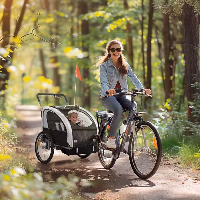 HOMCOM 2-Seat Convertible Bike Trailer Stroller in Black