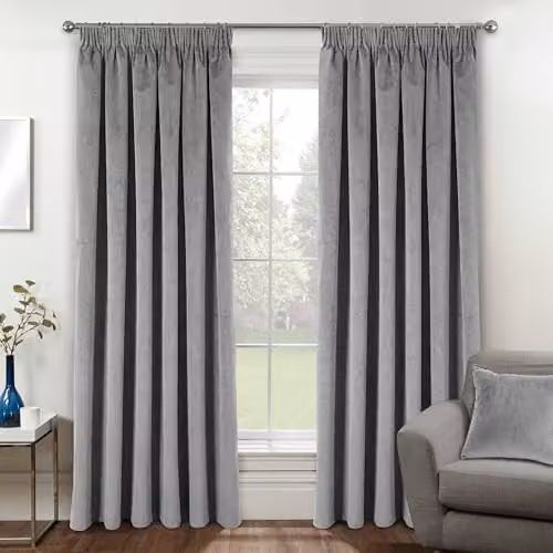 Enhanced Living Grey Velvet Blackout Thermal Curtains with Tape Top, W: 168 cm, D: 137 cm – 1