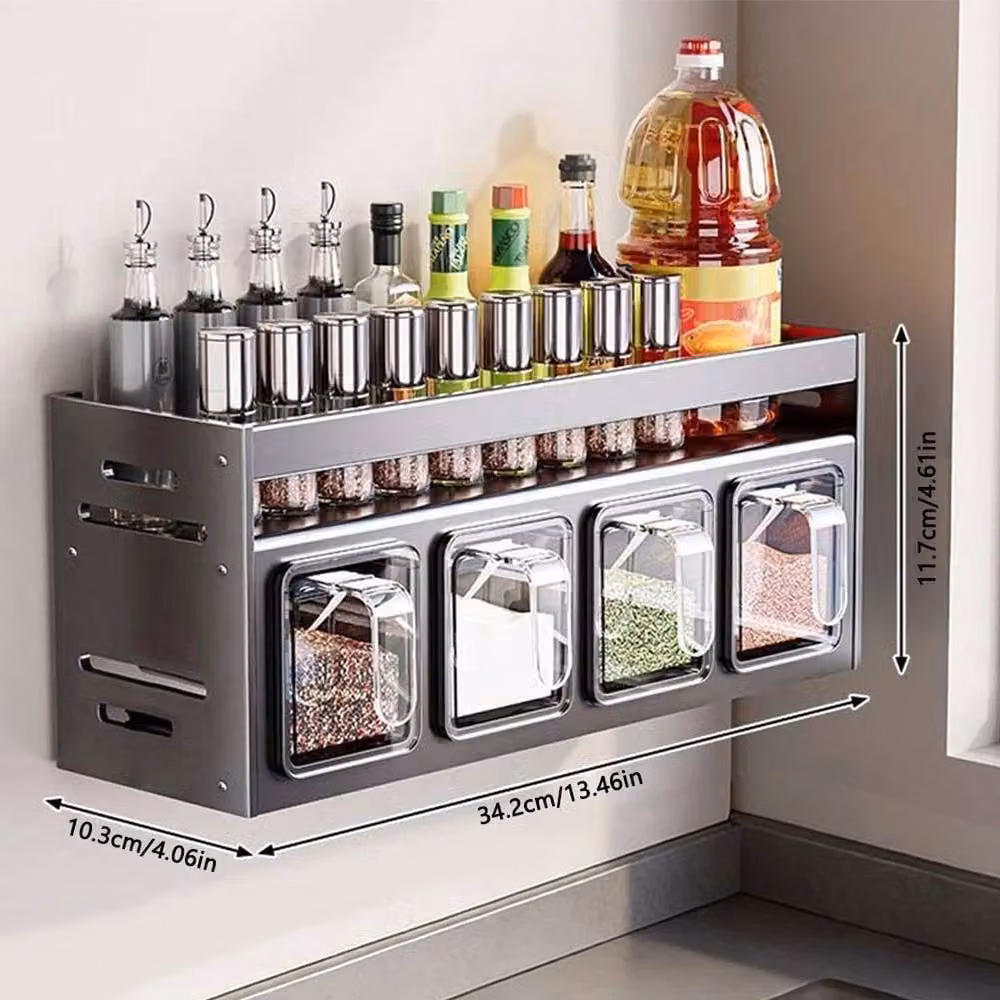 PAWNORA Grey Aluminum Spice and Herb Jar Rack Holder – 2