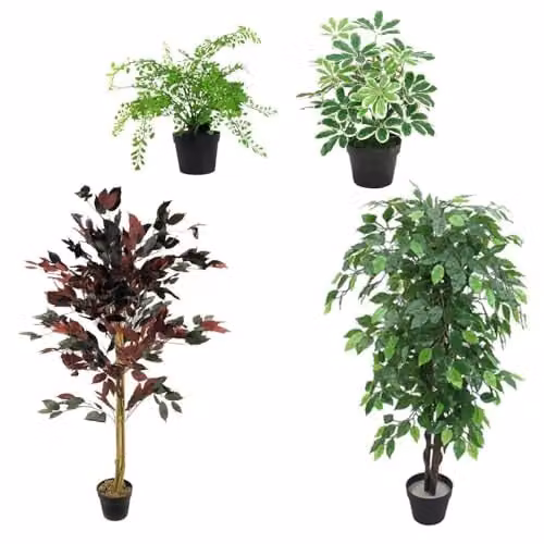 LeafUK Pack of 4 Mixed Green Artificial Tabletop Plants and Trees