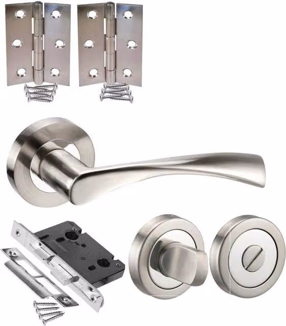 Golden Grace Polished Silver and Grey Bathroom Door Handle Set