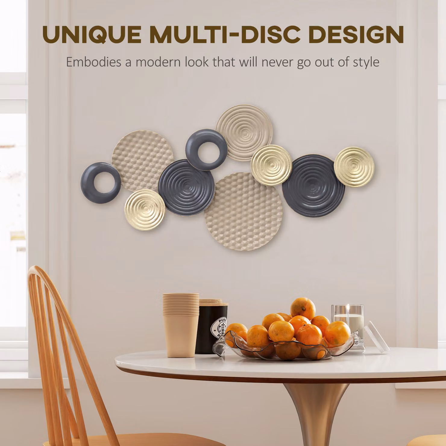 HOMCOM Modern Abstract Metal Hanging Wall Art with Geometric Multi-Disc Design in Multicolour – 3