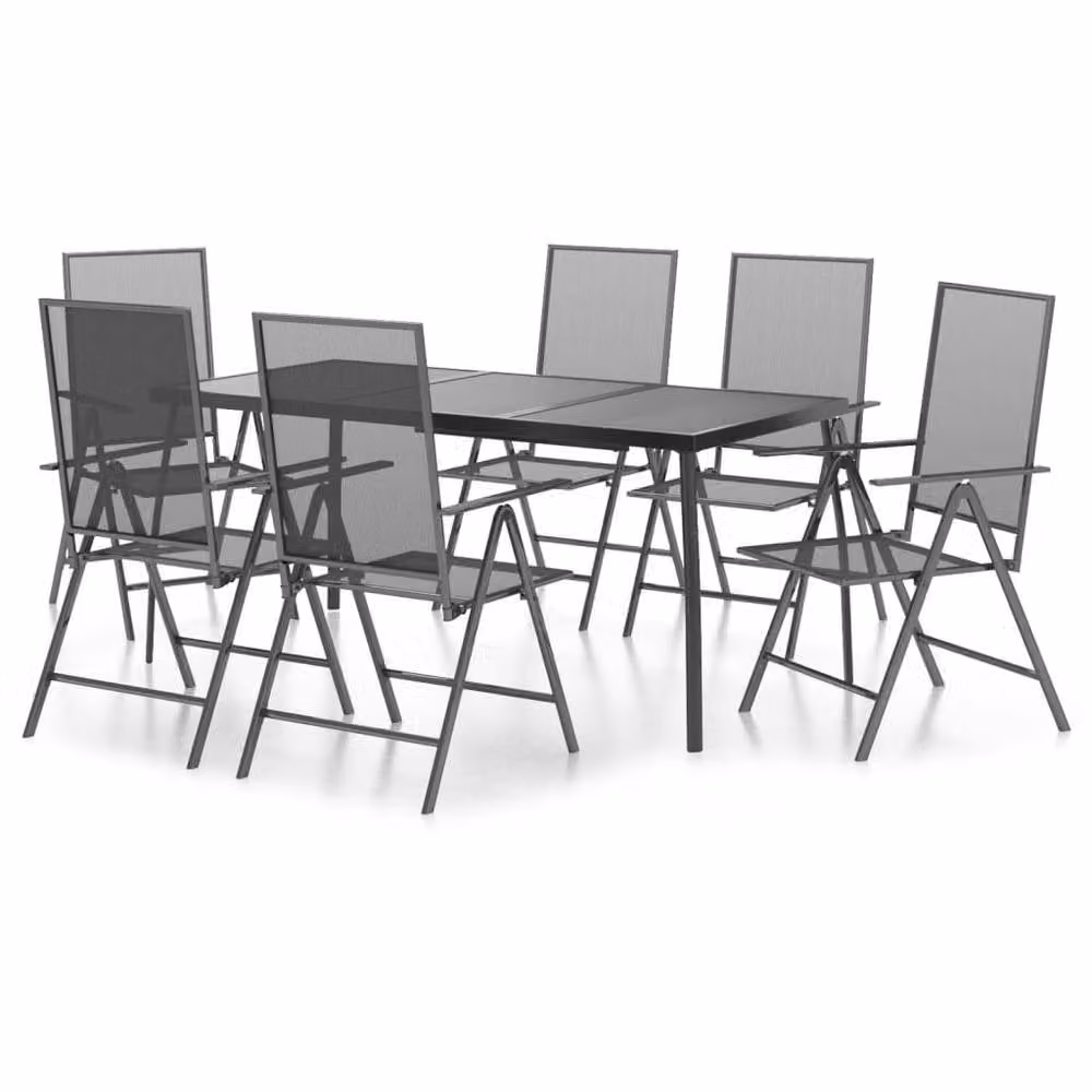 Berkfield Home Beautiful 7 Piece Garden Dining Set in Anthracite Grey Powder Coated Steel – 3