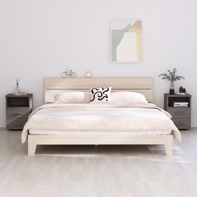 Berkfield Home HAMAR Solid Wood Bedside Cabinets, 2 Pack, Light Grey, W: 40 cm, D: 35 cm, H: 62 cm