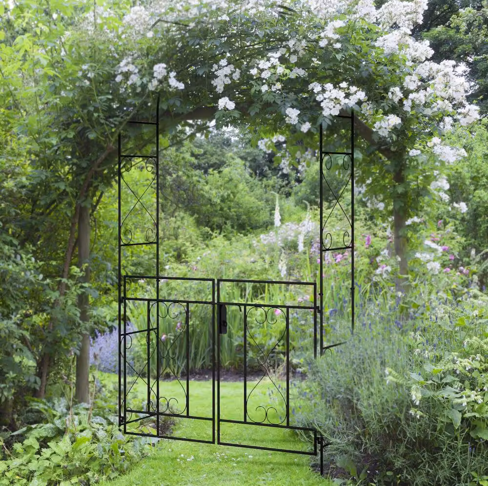 STILVORA Black Steel Garden Arch with Gate, H 232 cm x W 114 cm x D 36 cm – 2