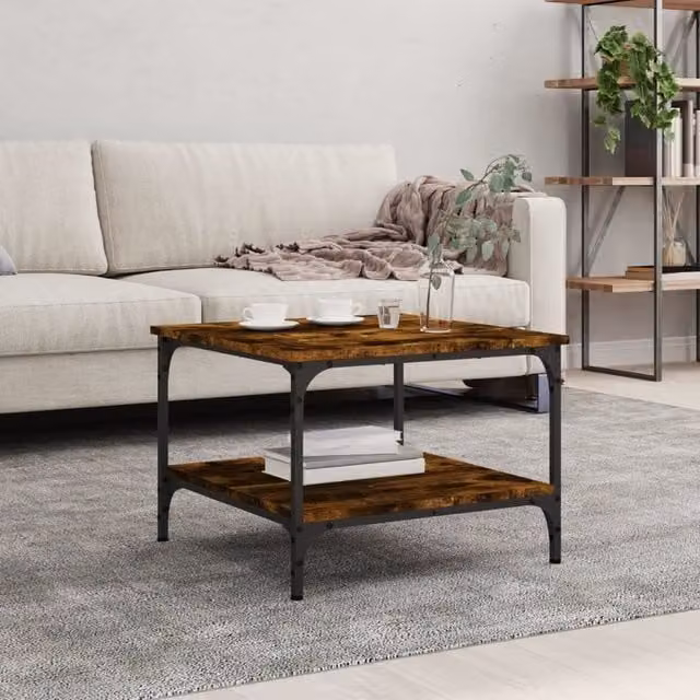 Berkfield Home Smoked Oak Coffee Table in Brown, W/D/H: 55 x 55 x 40 cm