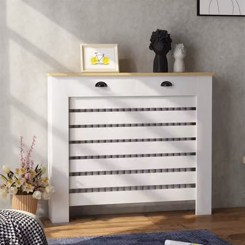 HOMCOM Radiator Cover with Drawer in White MDF, H 95.5 x W 111 x D 19 cm – 5