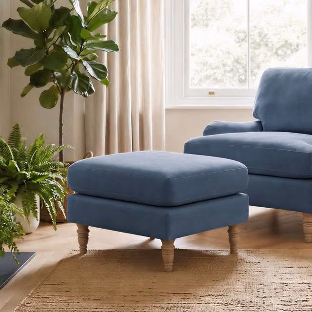 Furniturebox UK Bernie Green Chenille Fabric Footstool in Blue and Green