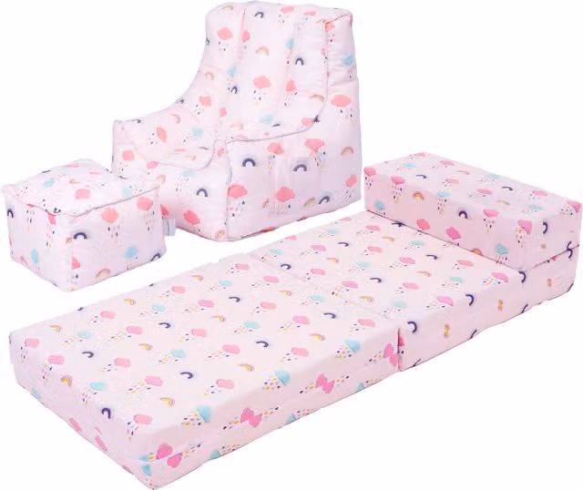 Ready Steady Bed Multicolour Kids Sofa Bed, Bean Bag Chair and Footstool Set
