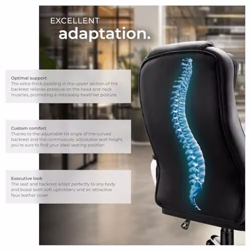 tectake Zulu Executive Office Chair in Black with Faux Leather Upholstery and Headrest – 5