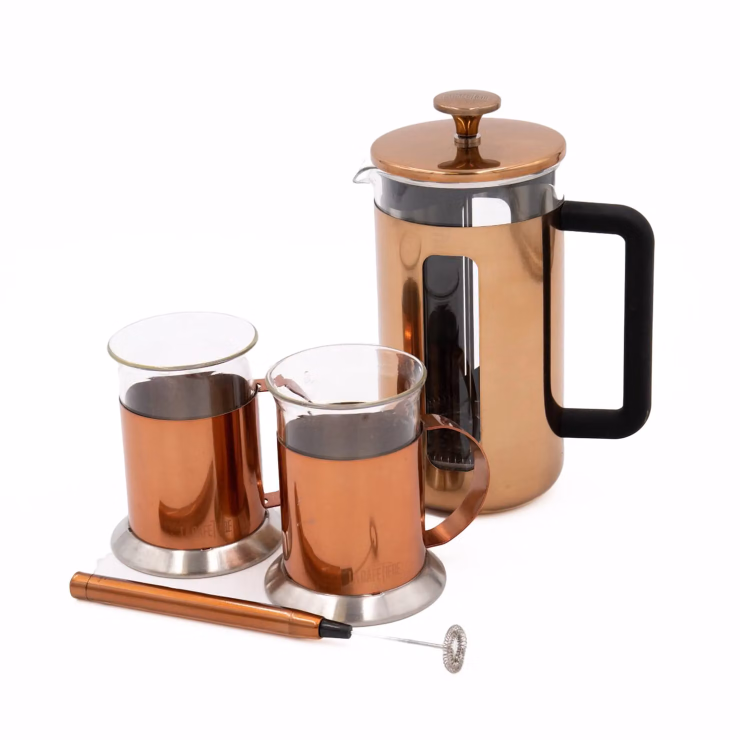 La Cafetiere 3-Piece Cafetiere Gift Set with 8-Cup Cafetiere, Frother and Copper Coffee Mugs in Metallic Gold – 2