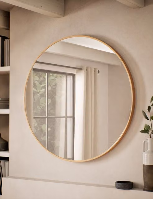 M&S Classic Round Wood Wall Mirror in Brown and Beige