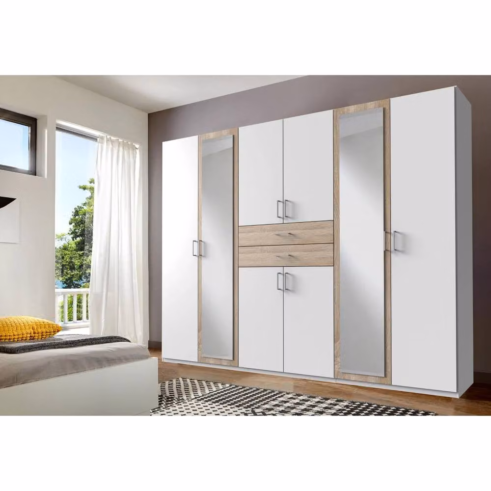 KDMD Diver Matt White and Oak 6 Door Wardrobe with Mirror – 2