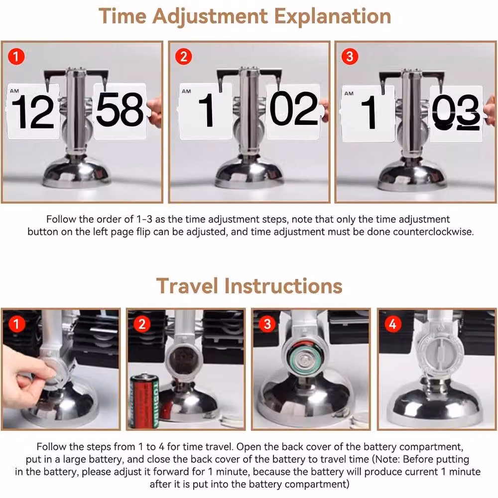 NESTLUNE Retro Mechanical Auto Flip Down Desk Clock in Silver, W/D/H: 100 x 15 x 15 cm – 3