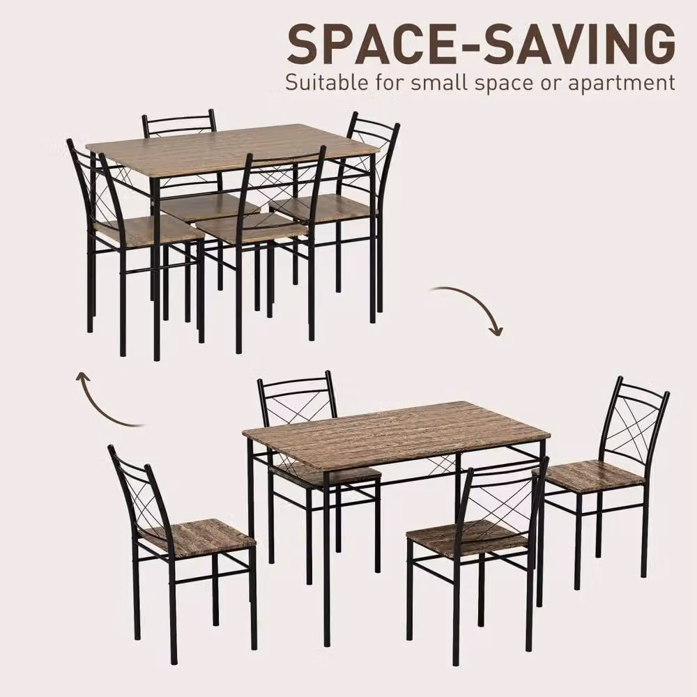 Wyld Haus Birutte 5 Piece Minimalist Dining Set in Black and Brown Oak Effect – 6
