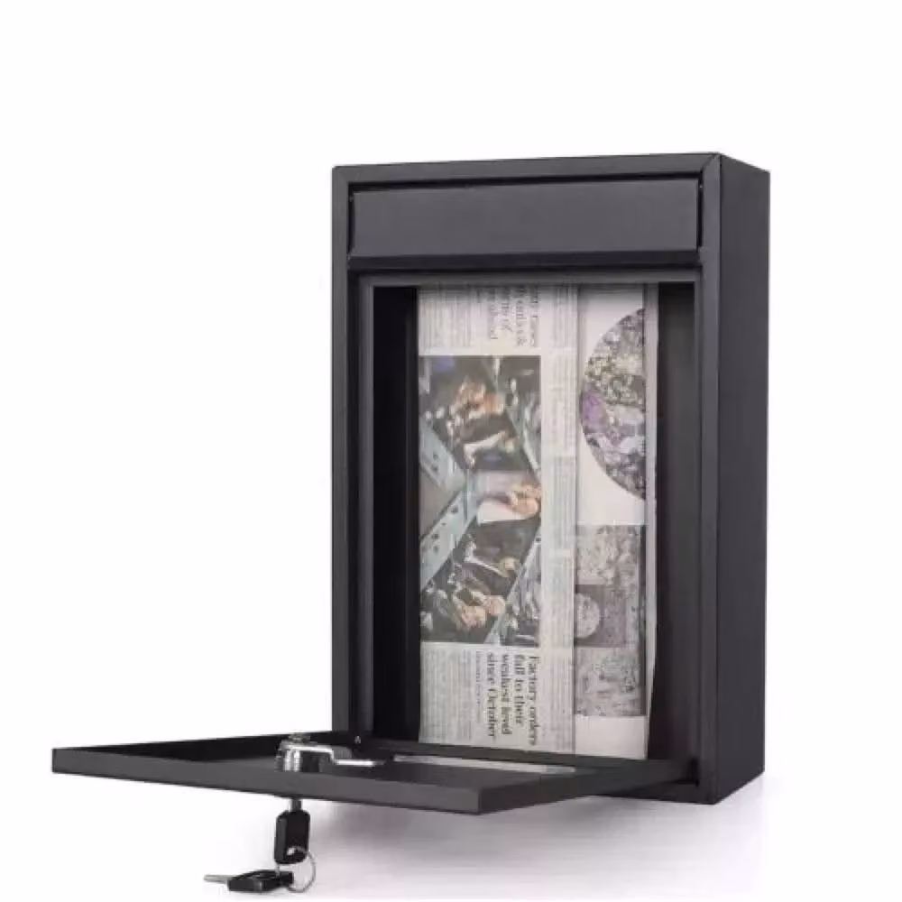 SPETLEK Large Black Lockable Wall Mounted Outdoor Steel Letterbox Post Box with Keys – 2