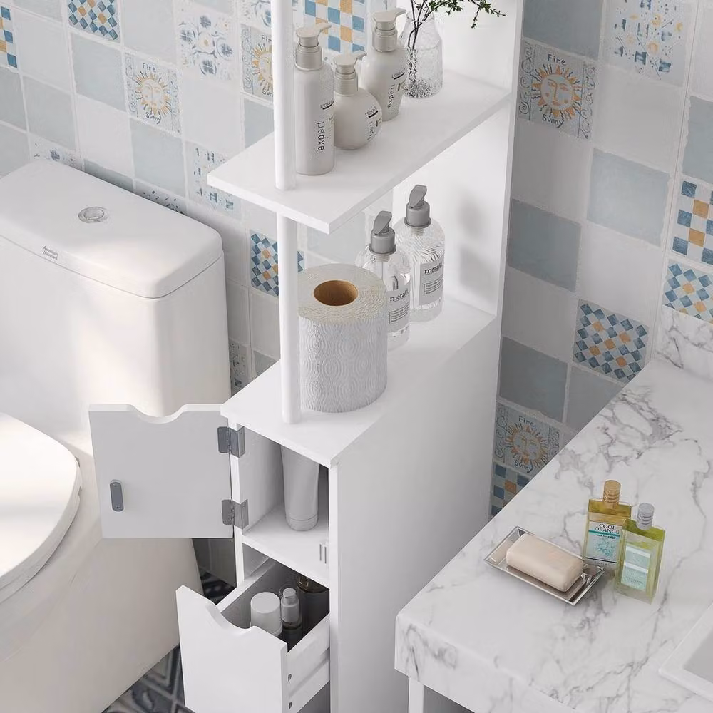 Havendro Tall White Bathroom Cabinet with Internal Shelves and Drawers, H 136.5 x W 33.0 x D 15.0 cm – 2