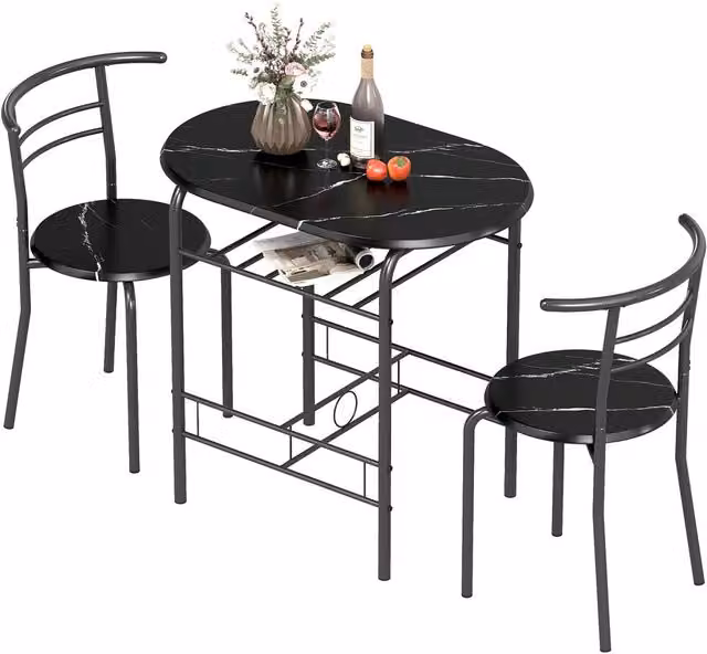 HOMCOM Breakfast Bar Table and Stools Set with Serving Tiers in Black