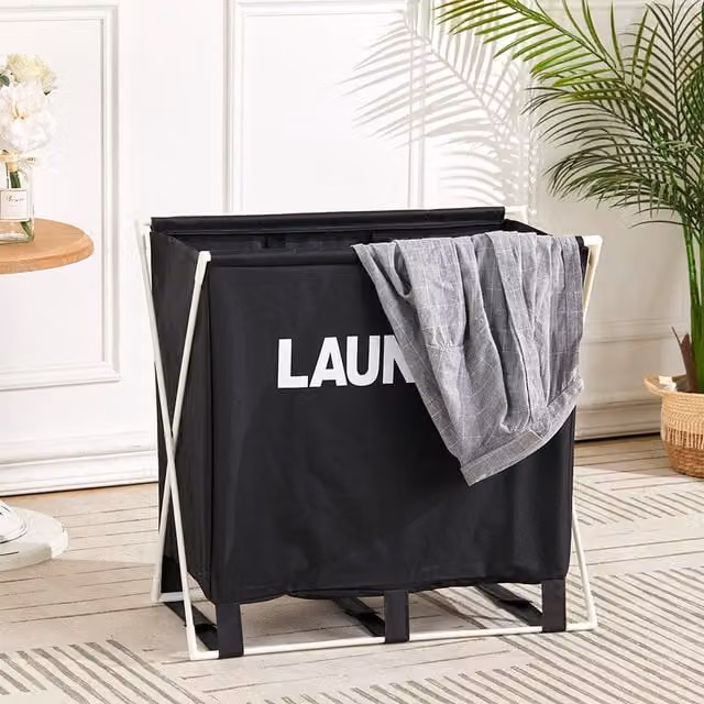 Livingandhome Collapsible Fabric Laundry Basket with Handles, Black