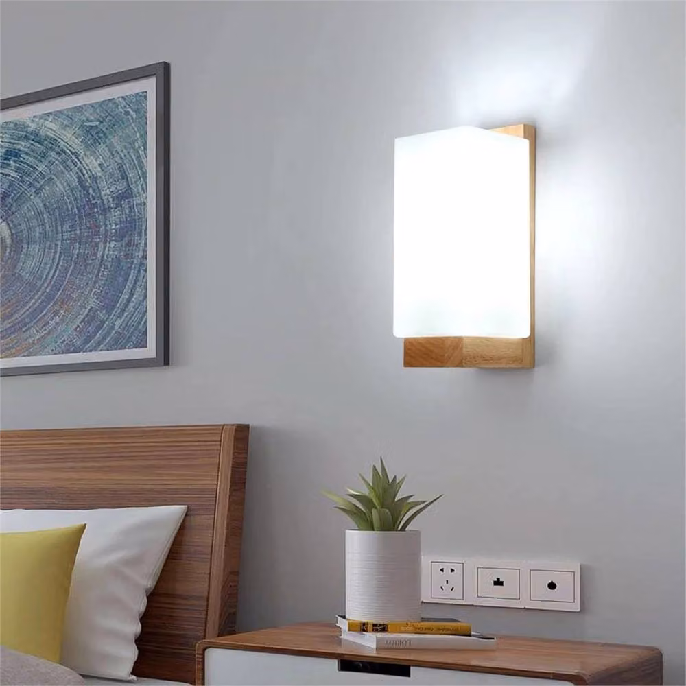 Nordara Minimalist Wooden Wall Light in Brown with E27 Socket and Glass Shade – 3