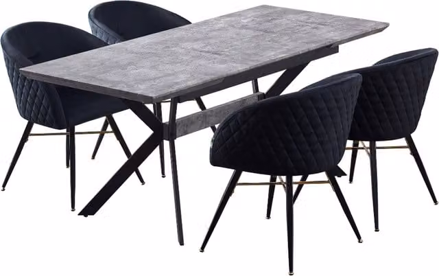 Life Interiors Mid-Century Extendable Rectangular Dining Set with 6 Chairs in Black