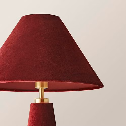ValueLights Martha Conical Burgundy Velvet Table Lamp with Bulb and Gold/Brass Base – 3