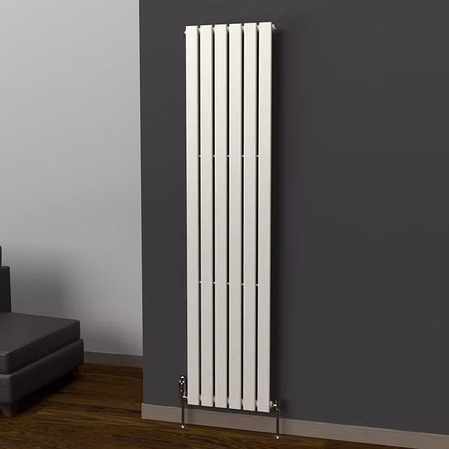Lux Heat Flat Coloured Vertical Radiator in Stone White, H: 180 cm, W: 42 cm