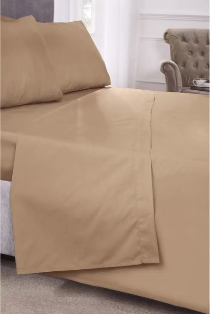 Peracle Polycotton Percale Fitted Sheet in Brown/Beige, W/D/H: 180 x 200 cm