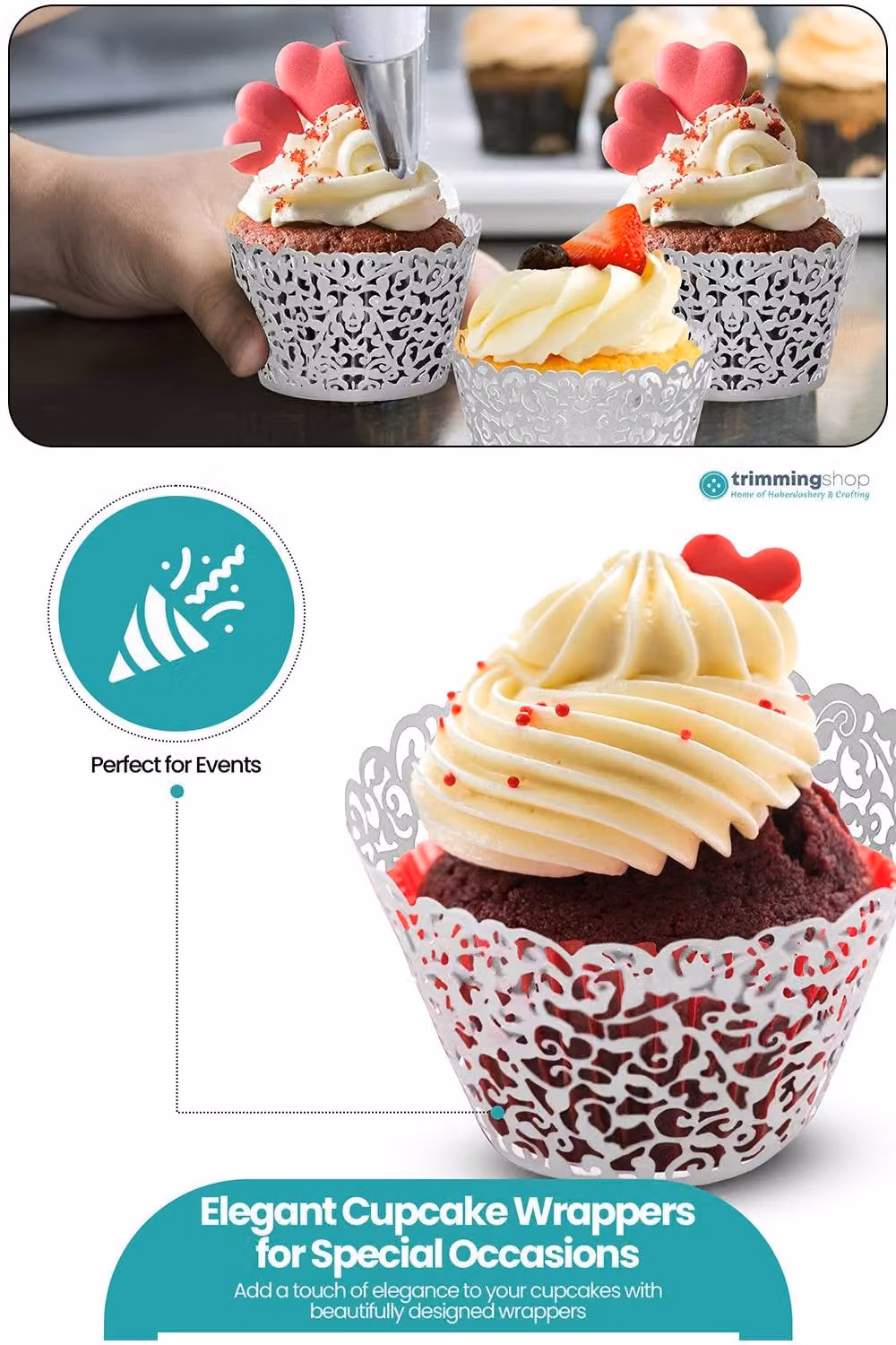Neel Blue 25pcs White Floral Design Paper Cupcake Wrappers and Cup Holders in Blue and White – 1