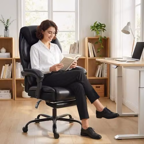 HOMCOM Black PU Leather Reclining Office Chair with Footrest, Armrests and Headrest – 8