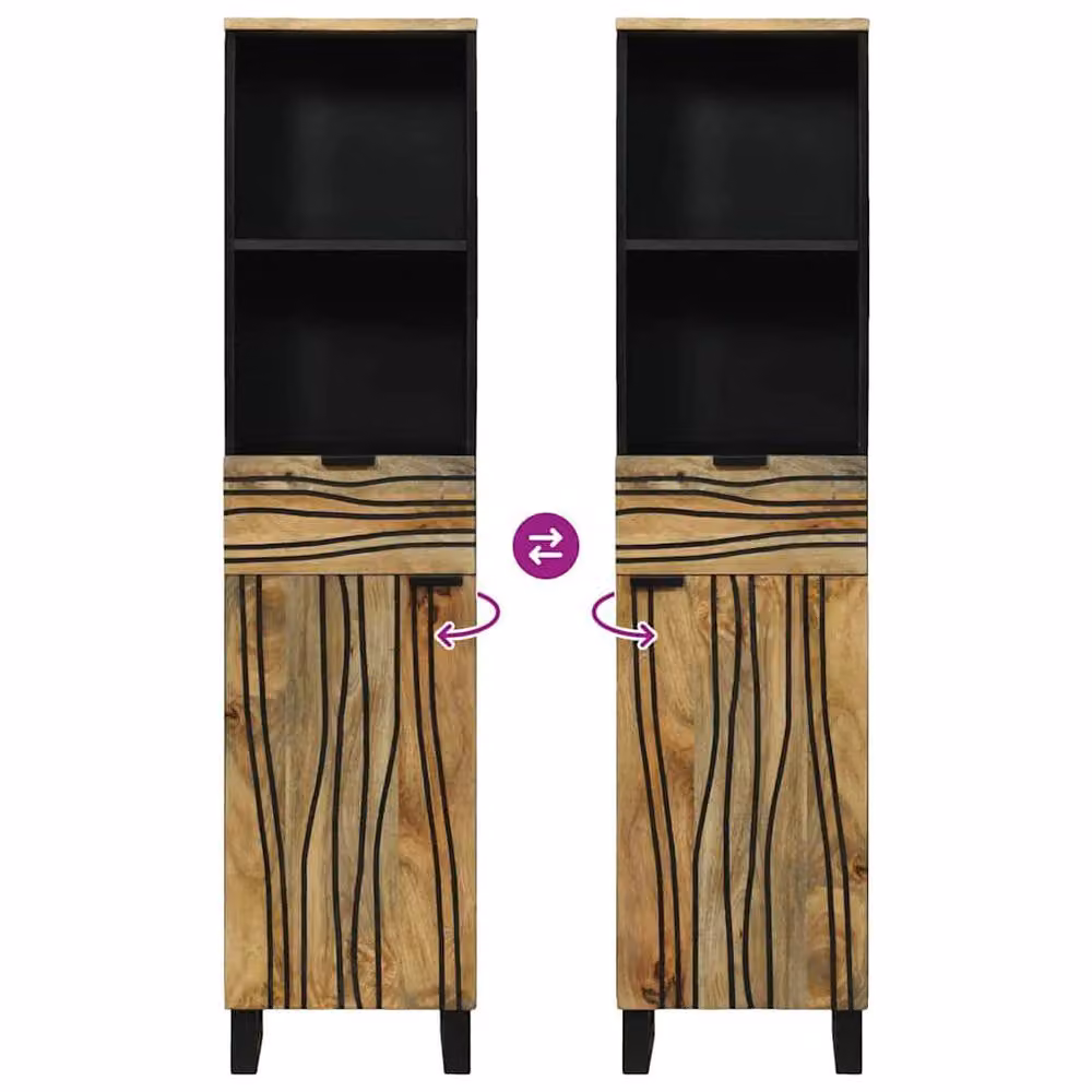 Berkfield Home Modern Beige Solid Mango Wood Bathroom Cabinet, W/D/H: 38 x 33.5 x 160 cm – 6