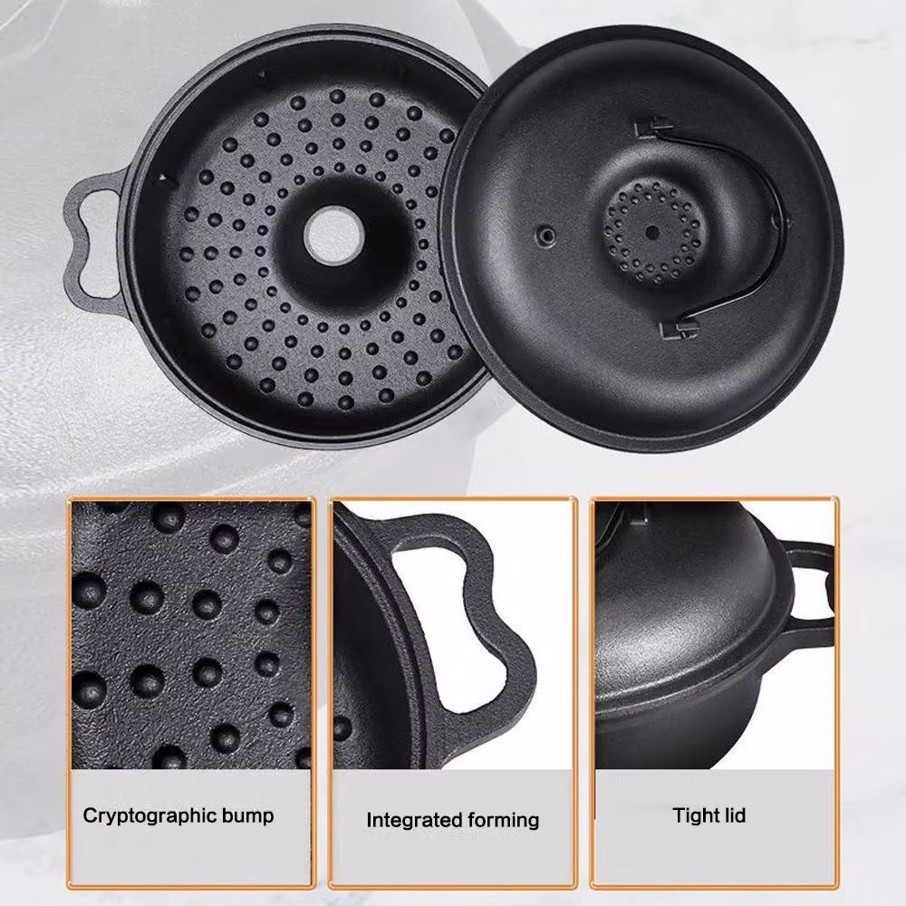 Living and Home Seasoned Cast Iron Chicken Roaster and Dutch Oven with Lid, Black, Diameter: 28 cm – 3
