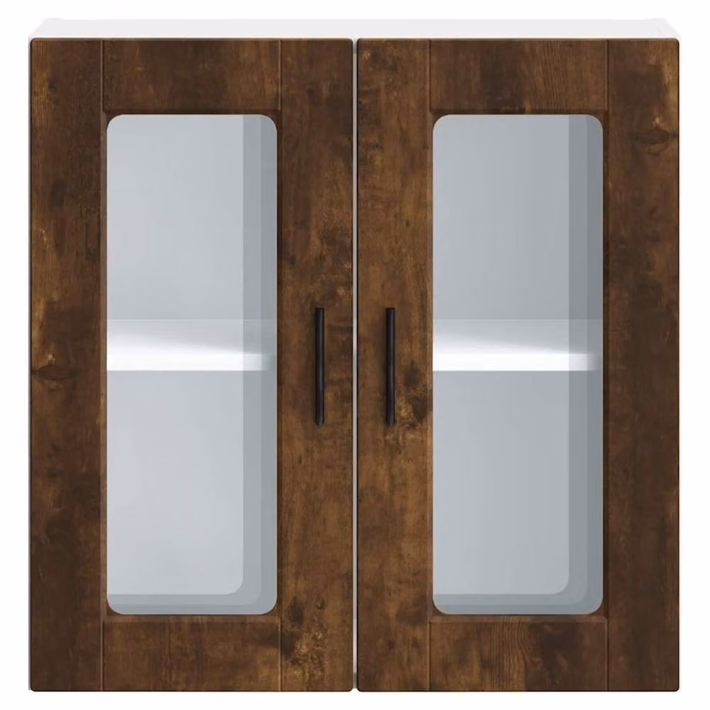 Berkfield Home Porto Kitchen Wall Cabinet with Glass Doors in Smoked Oak Brown, H: 60 cm, W: 60 cm, D: 31 cm – 5