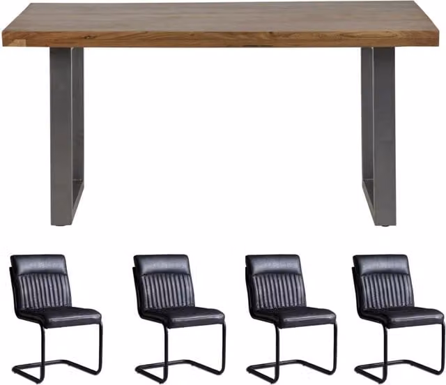 IH Design Industrial Cosmopolitan Rectangular Dining Table and 4 Chairs Set in Wood and Metal