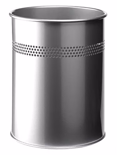 Durable Silver Coated Steel Round Waste Bin with 15 Litre Capacity