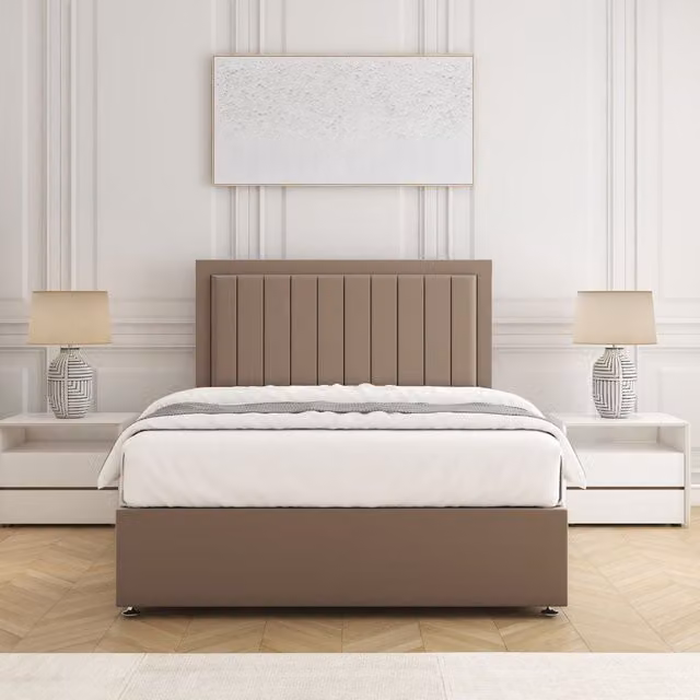 BSSPOKE Zarah King Size Divan Bed Set with 24 inch Headboard and Mattress in Bronze Plush Velvet