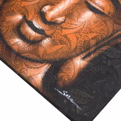 Beespoke Gifts Buddha Painting with Copper Brocade Detail in Gold and Brown – 2