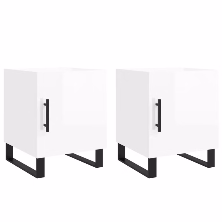 Berkfield Home Set of 2 High Gloss White Modern Bedside Cabinets, W/D/H: 40 x 40 x 50 cm