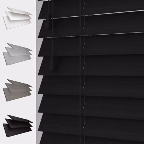 Blinds Outlet Caecus Faux Wood Venetian Blind in Black, W: 60 cm, H: 160 cm
