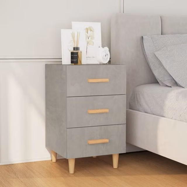 Berkfield Home Bedside Cabinet in Concrete Grey, W/D/H: 40 x 40 x 66 cm