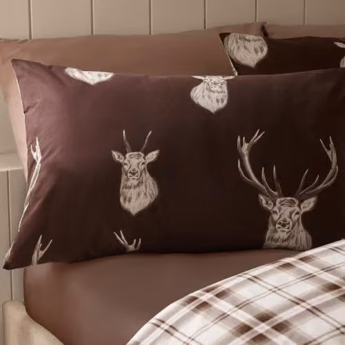 Catherine Lansfield Stag Check Reversible King Duvet Cover Set, Brown – 3