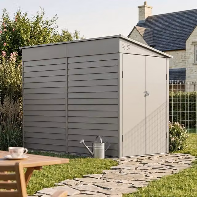 Breeins Grey Metal Outdoor Garden Storage Shed with Pent Roof