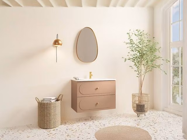 Vente-unique Suspended Bathroom Vanity Unit with Inset Basin, Dusty Pink, W: 80 cm, D: 60 cm, H: 46 cm – 1