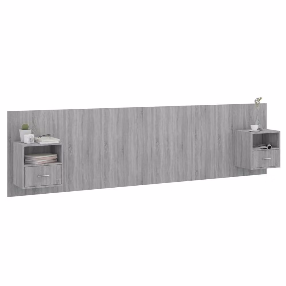 Berkfield Home Bed Headboard with Integrated Nightstand Cabinets in Grey Sonoma Engineered Wood – 3