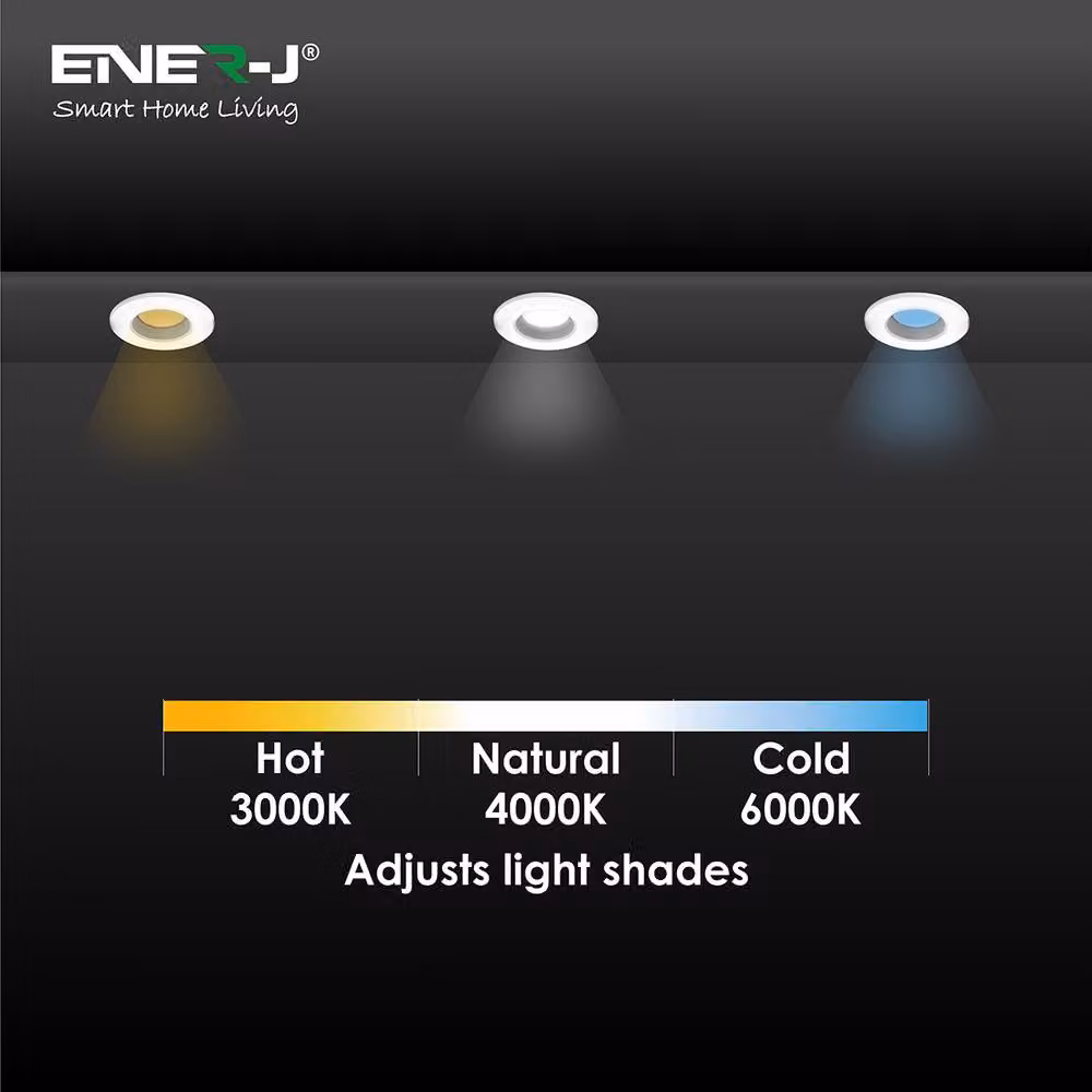 ENER-J 7W Dimmable CCT Changeable LED Recessed Downlight, IP65 Fire Proof, Black – 3