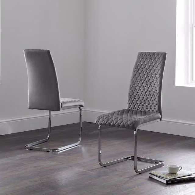 Julian Bowen Calabria Set of 4 Grey Velvet Cantilever Dining Chairs